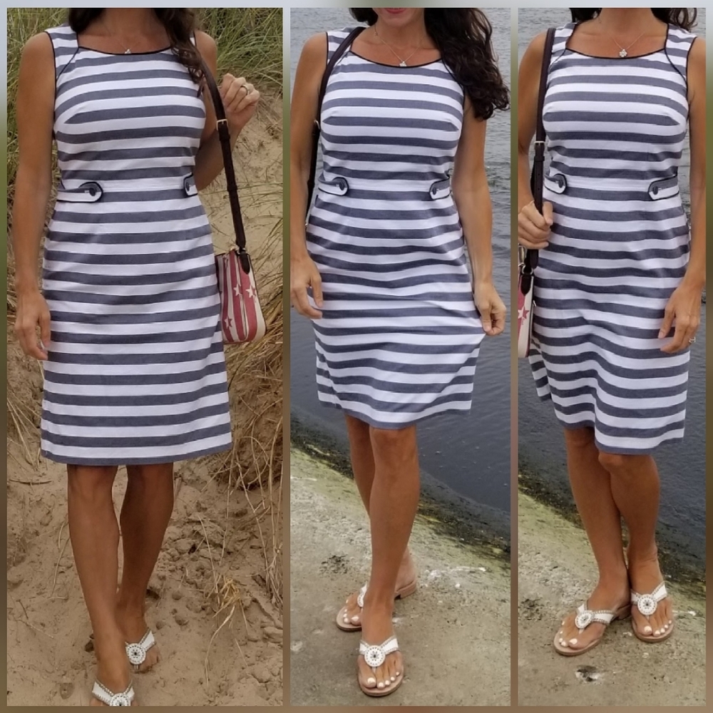 Banana Republic stripe sheath dress size 2 grey/wh
